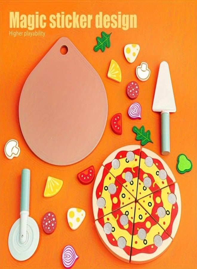 Kitmeer Wooden Pizza Play Set with Toppings and Accessories - Pretend Play Kitchen Food Toys for Kids -Play Pizza Party Gift Set for Kids - Image 3